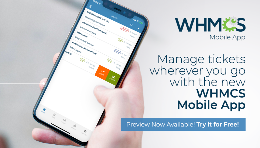App image from WHMCS with screenshot of ticket management